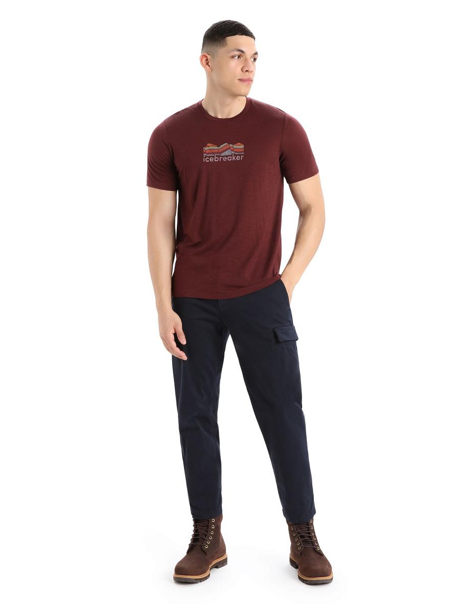 Men's Icebreaker Merino Tech Lite II Short Sleeve Mountain Geology T Shirts Espresso | CA 1764ZUTG